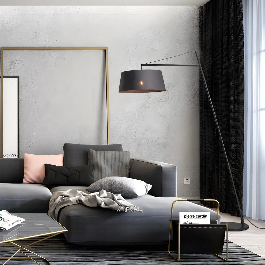 Black Nordic Iron Strip Floor Lamp with Fabric Shade