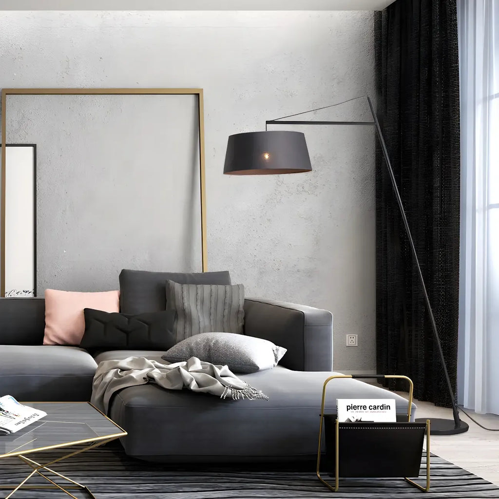 Black Nordic Iron Strip Floor Lamp with Fabric Shade