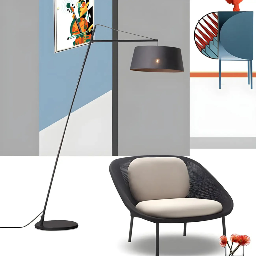 Black Nordic Iron Strip Floor Lamp with Fabric Shade