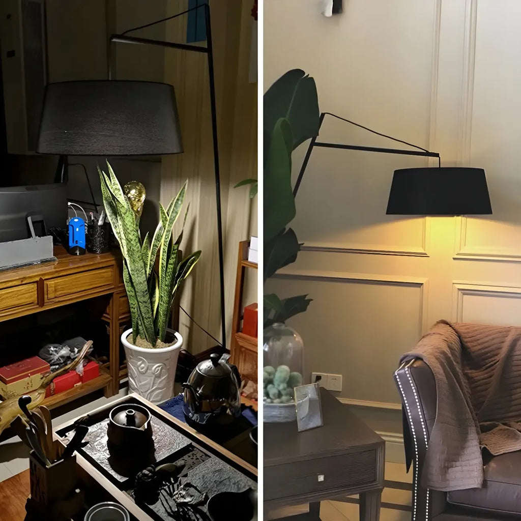 Black Nordic Iron Strip Floor Lamp with Fabric Shade
