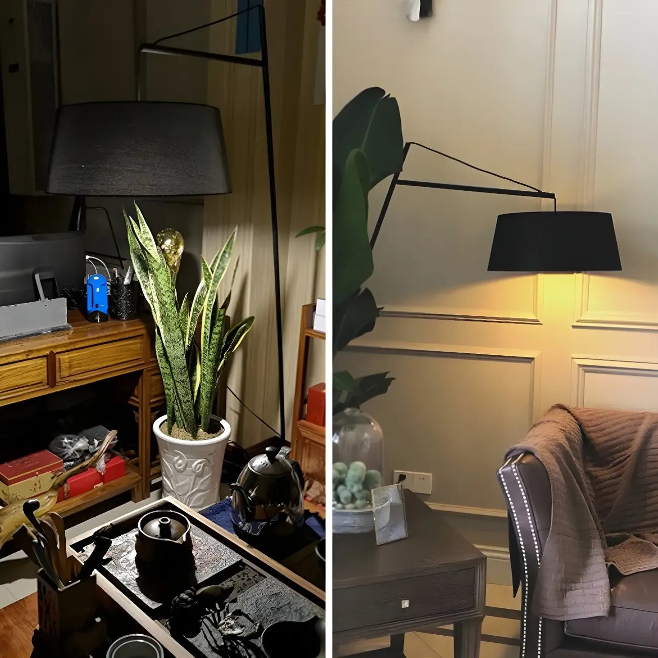 Black Nordic Iron Strip Floor Lamp with Fabric Shade