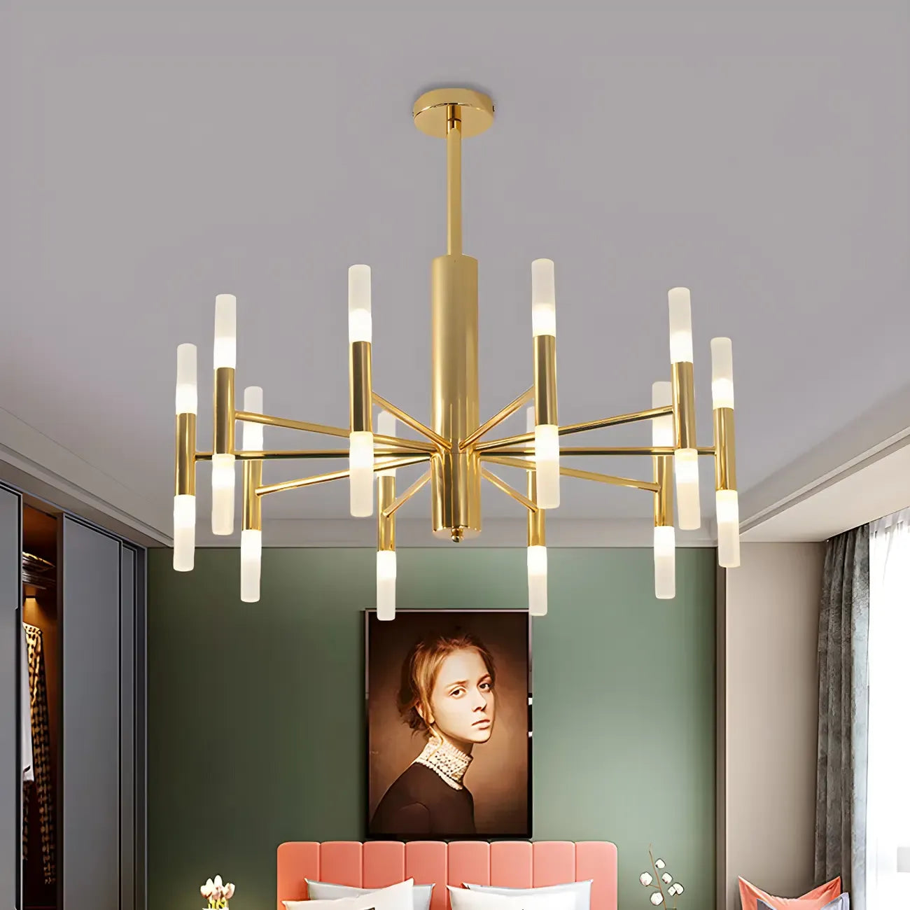 Elegant Tube-shaped Glass Shade Multi-light Chandelier