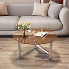 Round Glass Top Coffee Table with Stainless Steel Base