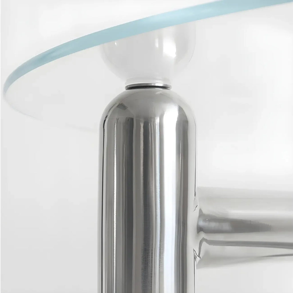 Round Glass Top Coffee Table with Stainless Steel Base