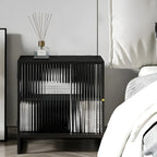 Black 2-Tier Ribbed Glass Metal Bedroom Nightstand