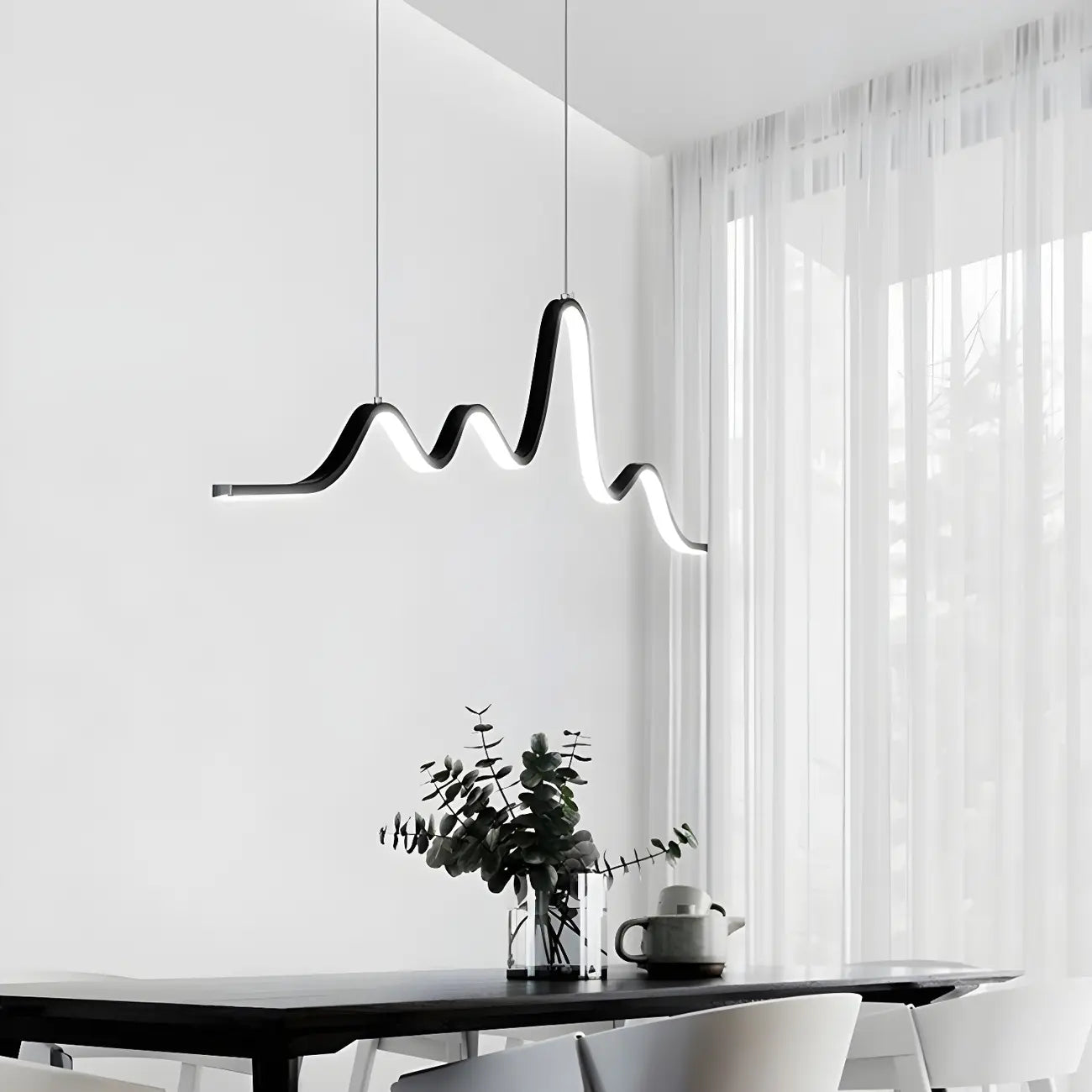 Artistic Black Linear Adjustable Island Pendant Light