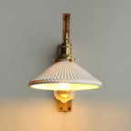 Rustic Wood Brass White Adjustable Swing Arm Wall Light