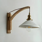 Rustic Wood Brass White Adjustable Swing Arm Wall Light