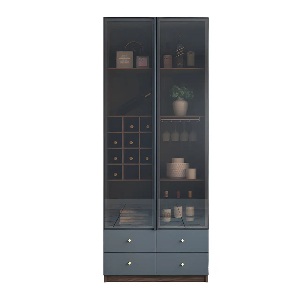 Amber Glass Door Wood Display Cabinet with Wine Storage