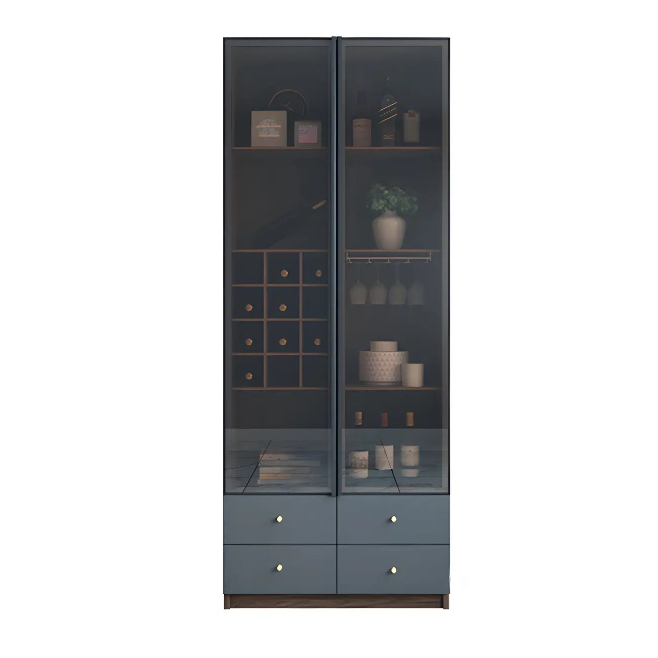 Amber Glass Door Wood Display Cabinet with Wine Storage