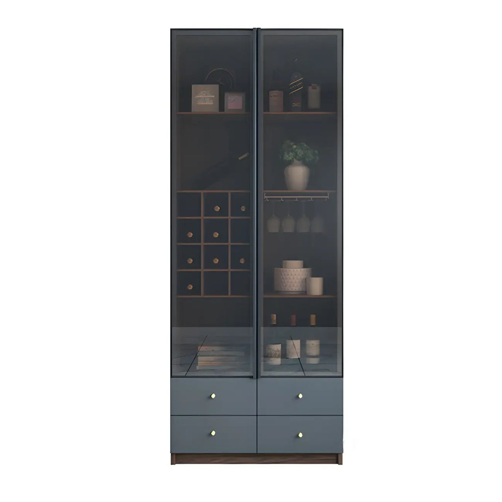 Amber Glass Door Wood Display Cabinet with Wine Storage