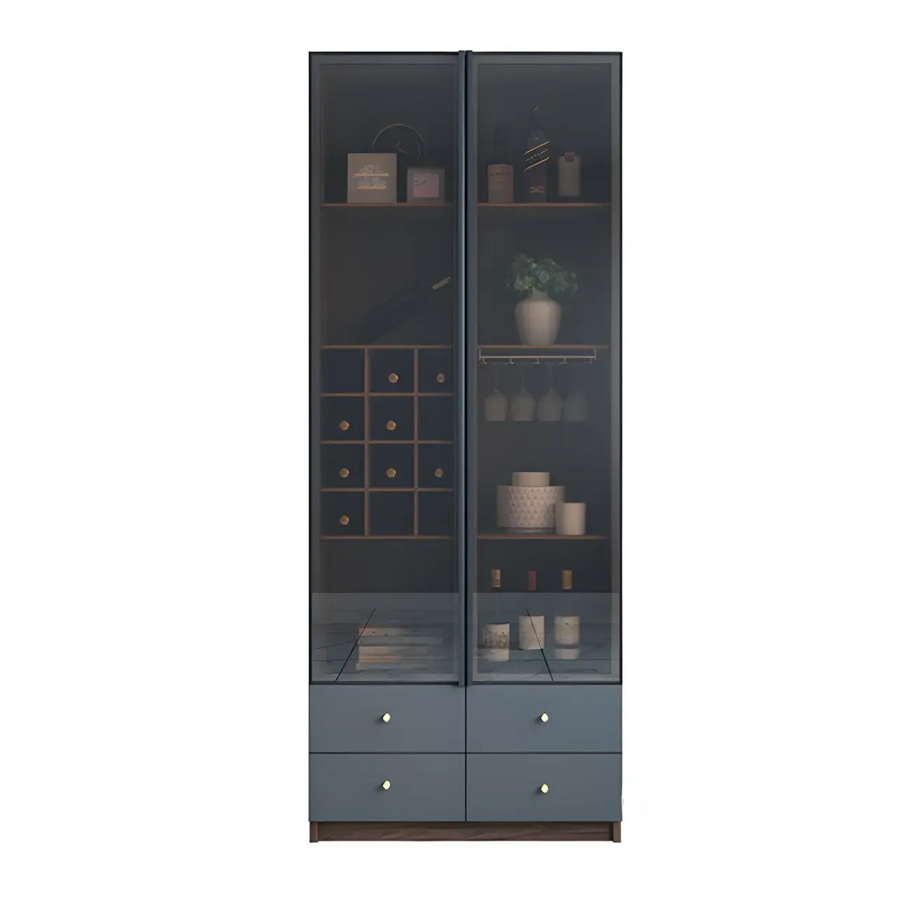 Amber Glass Door Wood Display Cabinet with Wine Storage