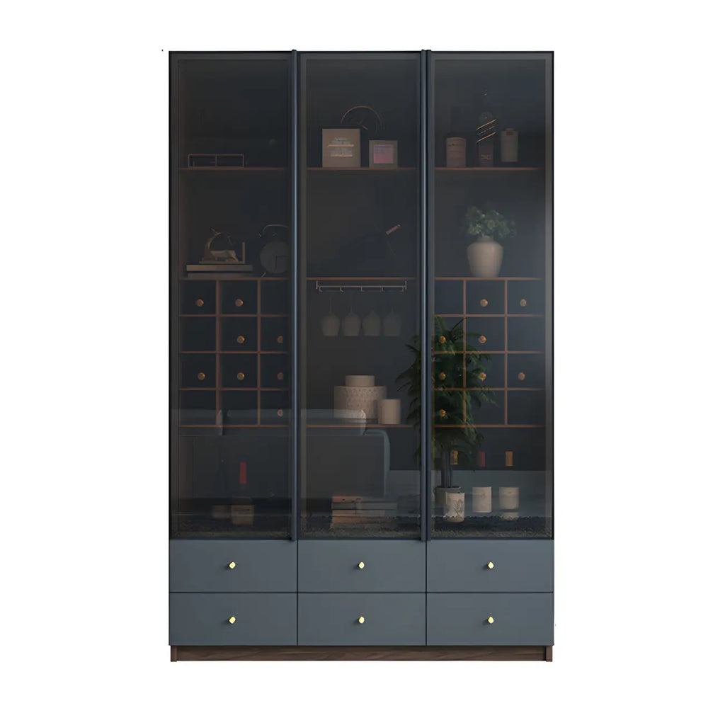 Amber Glass Door Wood Display Cabinet with Wine Storage