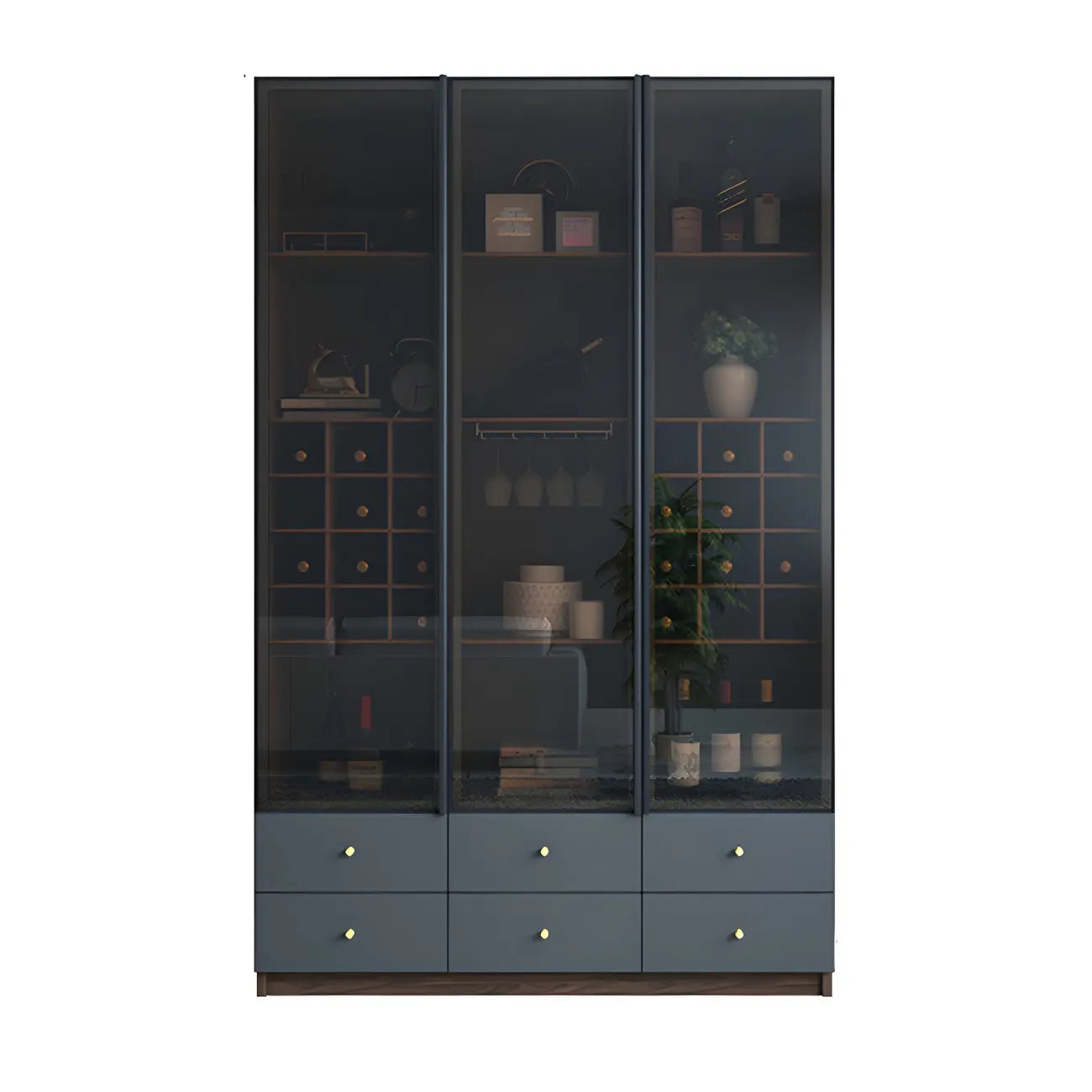 Amber Glass Door Wood Display Cabinet with Wine Storage