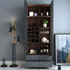 Amber Glass Door Wood Display Cabinet with Wine Storage