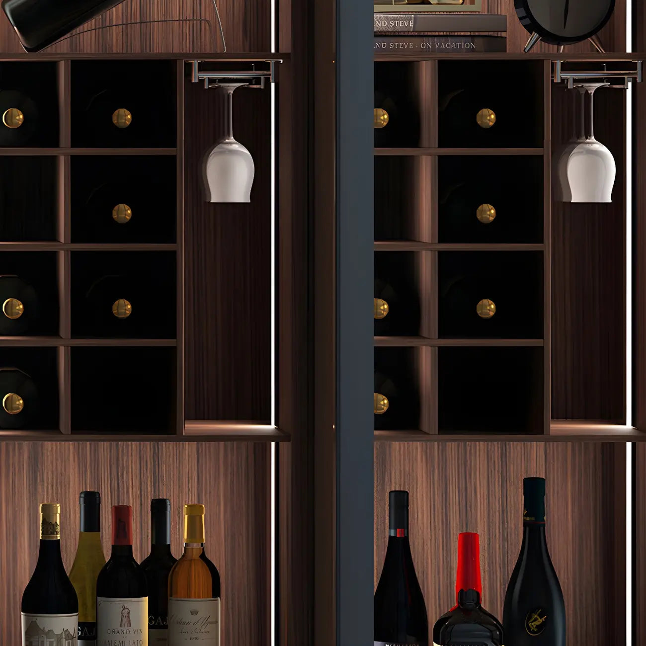 Amber Glass Door Wood Display Cabinet with Wine Storage