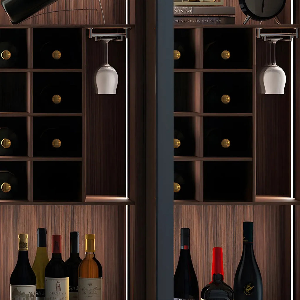 Amber Glass Door Wood Display Cabinet with Wine Storage