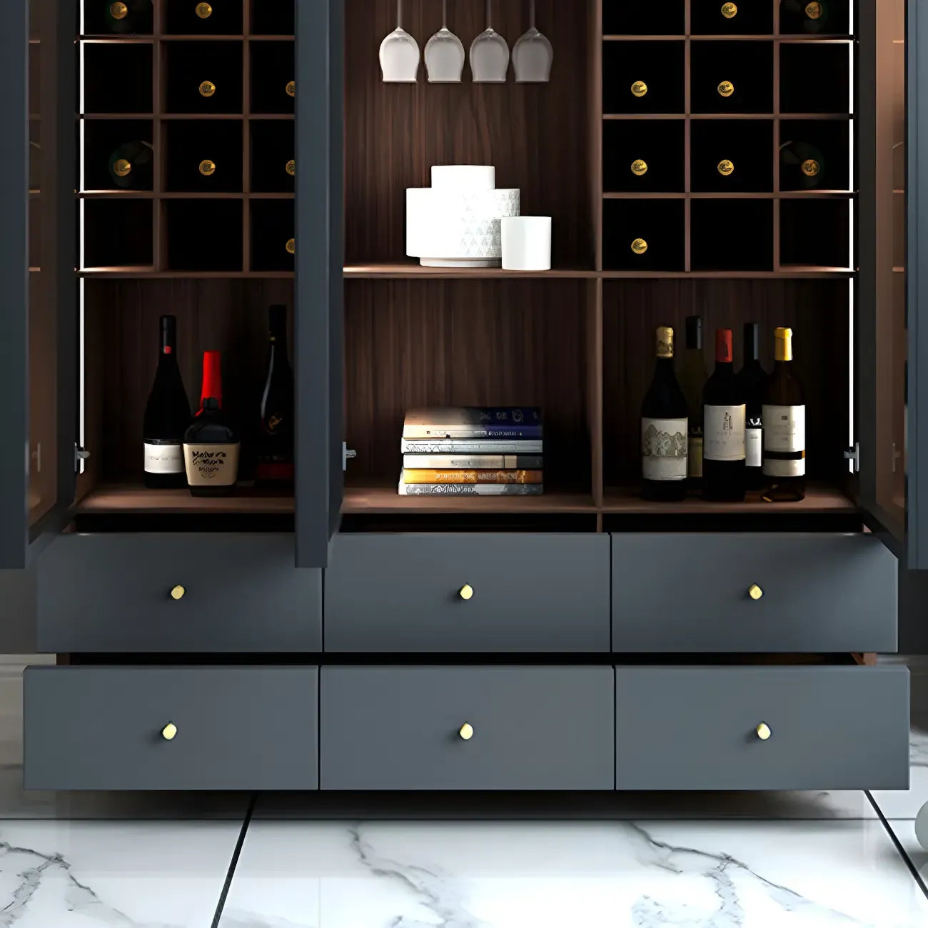 Amber Glass Door Wood Display Cabinet with Wine Storage