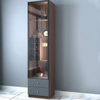 Amber Glass Door Wood Display Cabinet with Wine Storage