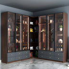 Amber Glass Door Wood Display Cabinet with Wine Storage