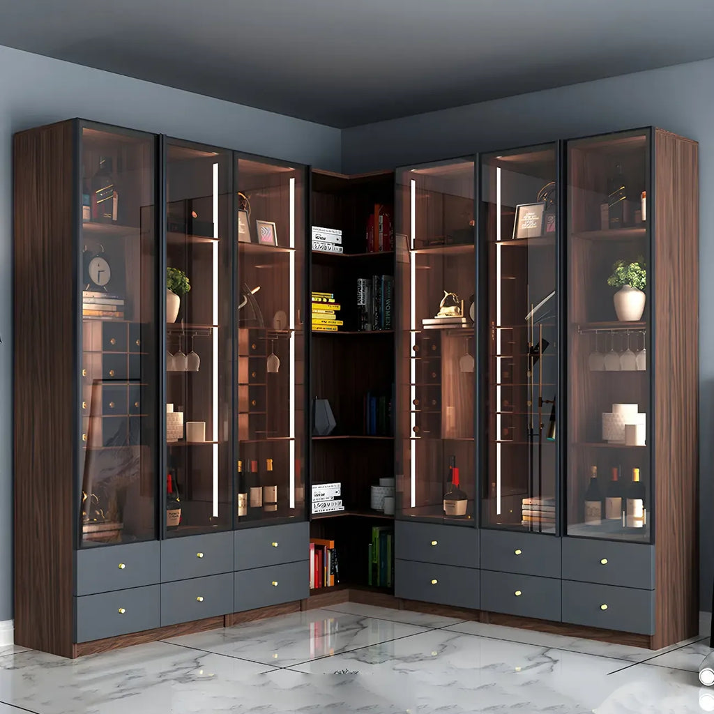 Amber Glass Door Wood Display Cabinet with Wine Storage