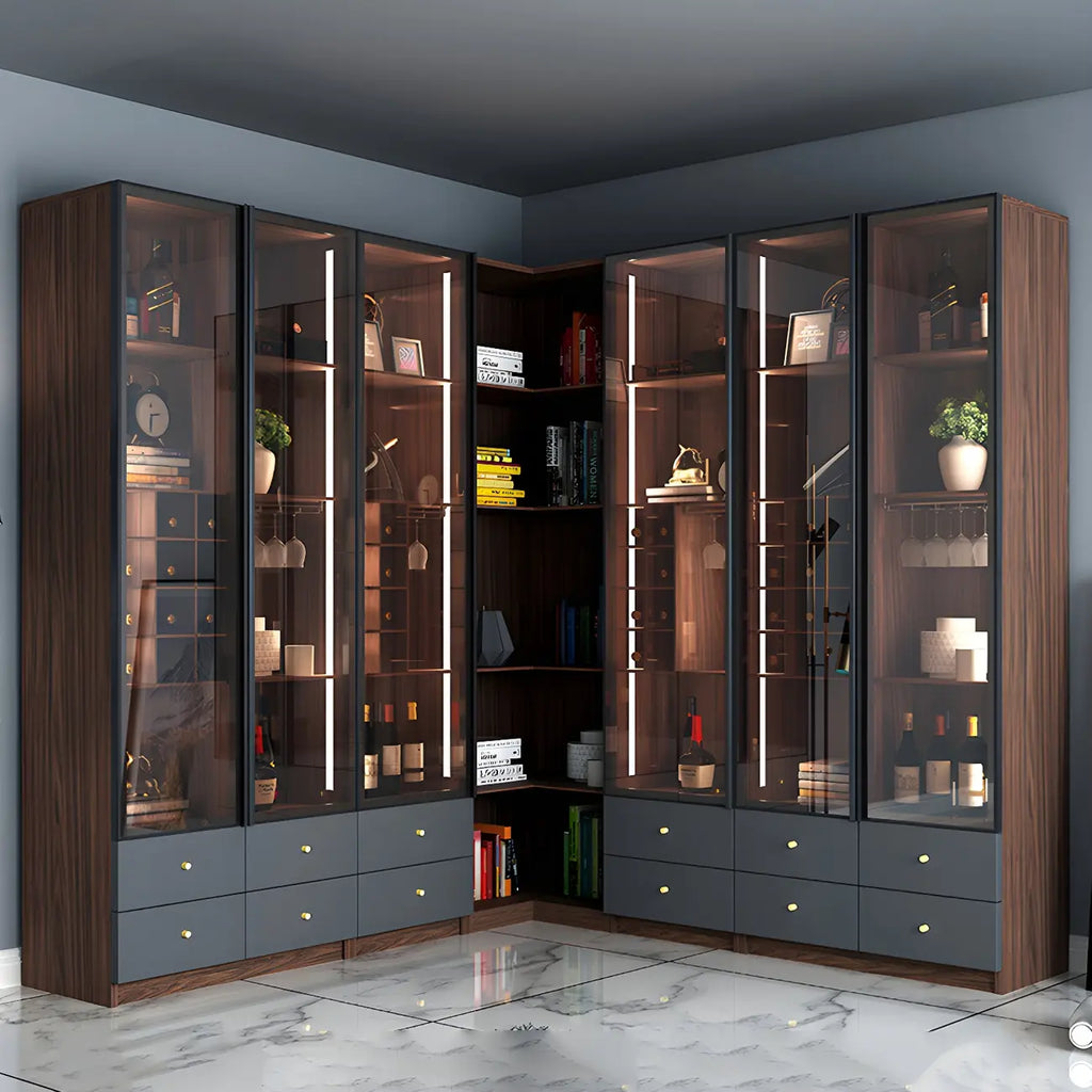 Amber Glass Door Wood Display Cabinet with Wine Storage