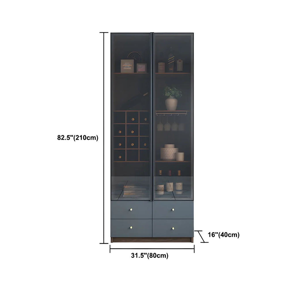 Amber Glass Door Wood Display Cabinet with Wine Storage