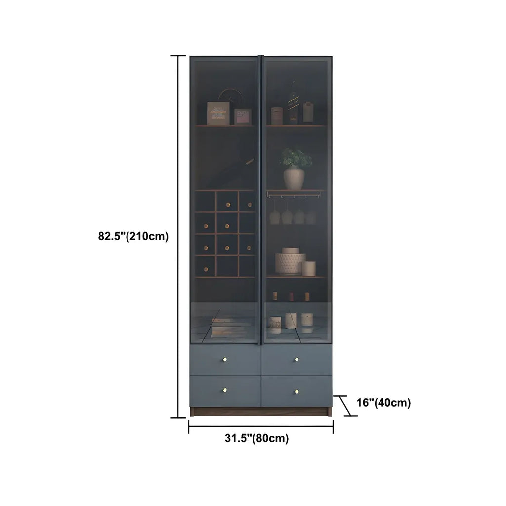 Amber Glass Door Wood Display Cabinet with Wine Storage