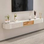 79 White Stone Floating TV Stand with Drawer & Cabinet