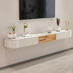 79 White Stone Floating TV Stand with Drawer & Cabinet