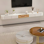 79 White Stone Floating TV Stand with Drawer & Cabinet