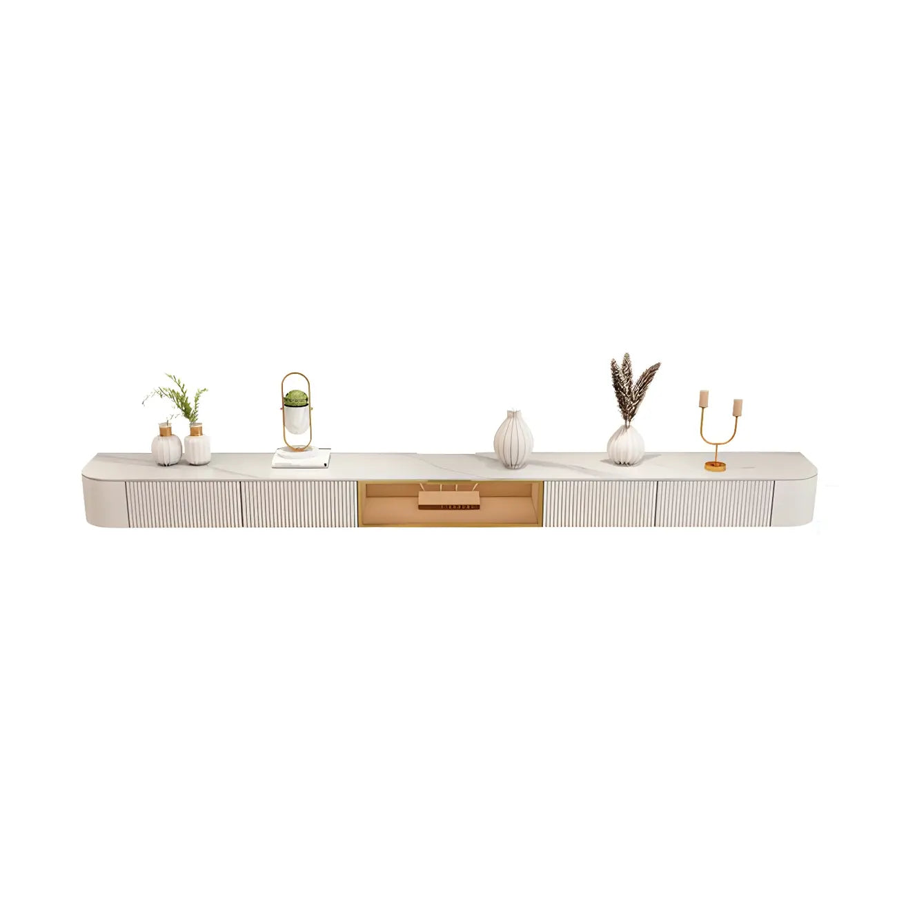 79 White Stone Floating TV Stand with Drawer & Cabinet
