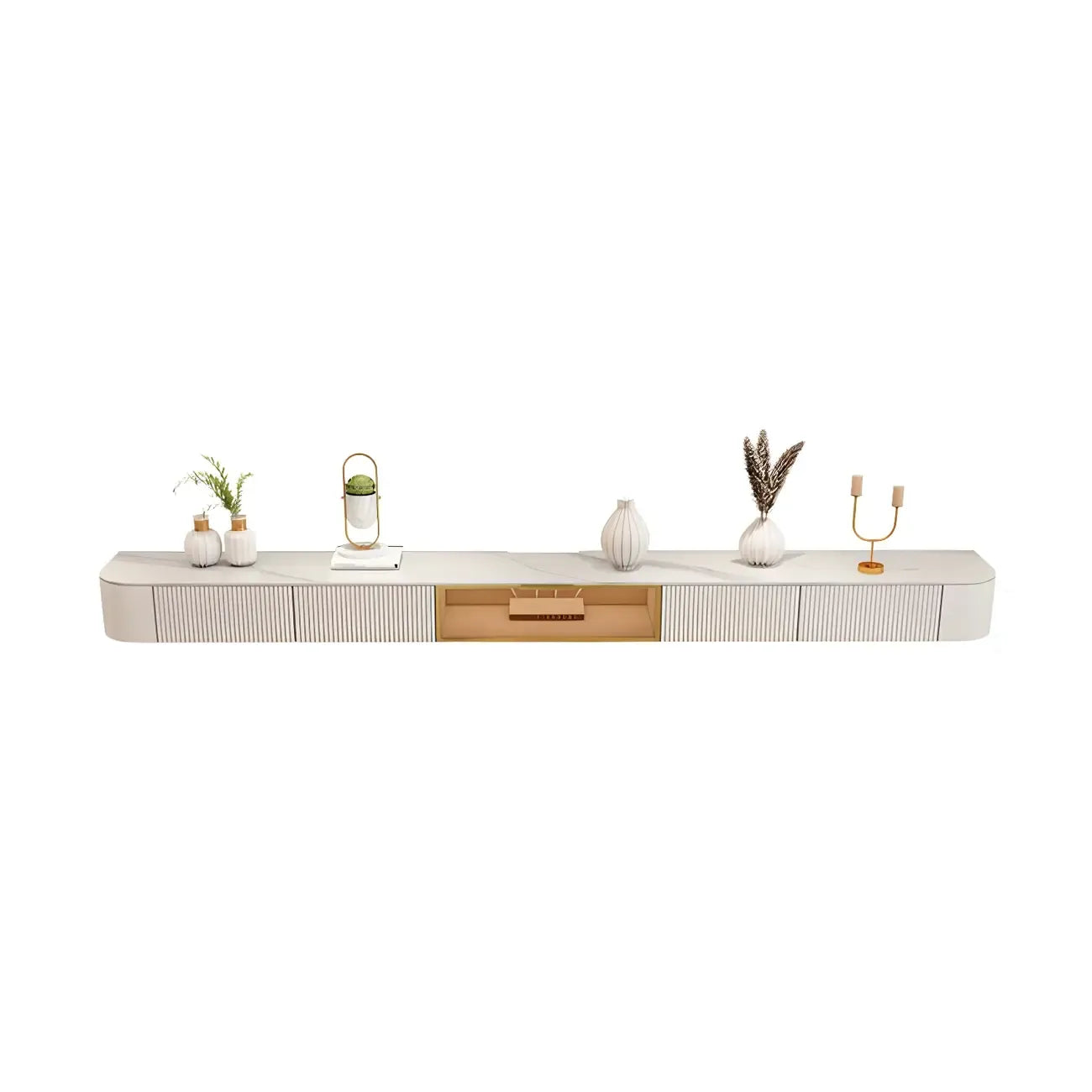 79 White Stone Floating TV Stand with Drawer & Cabinet