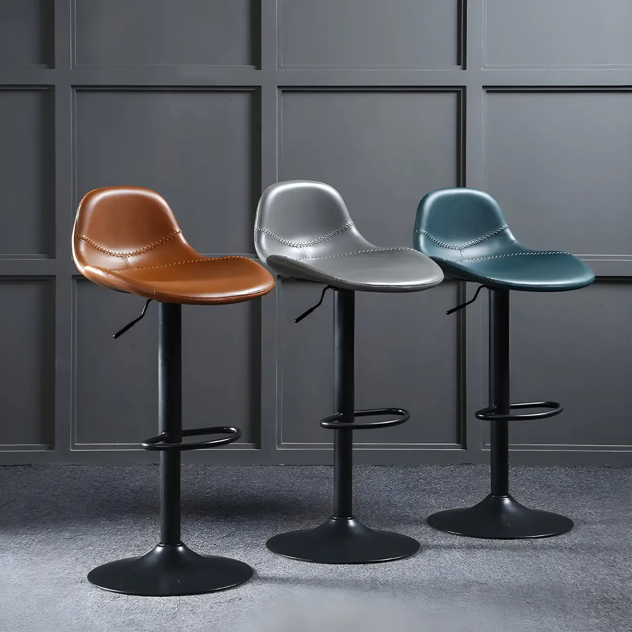Modern Leather Adjustable Bar Stools with Footrest for Home Bar