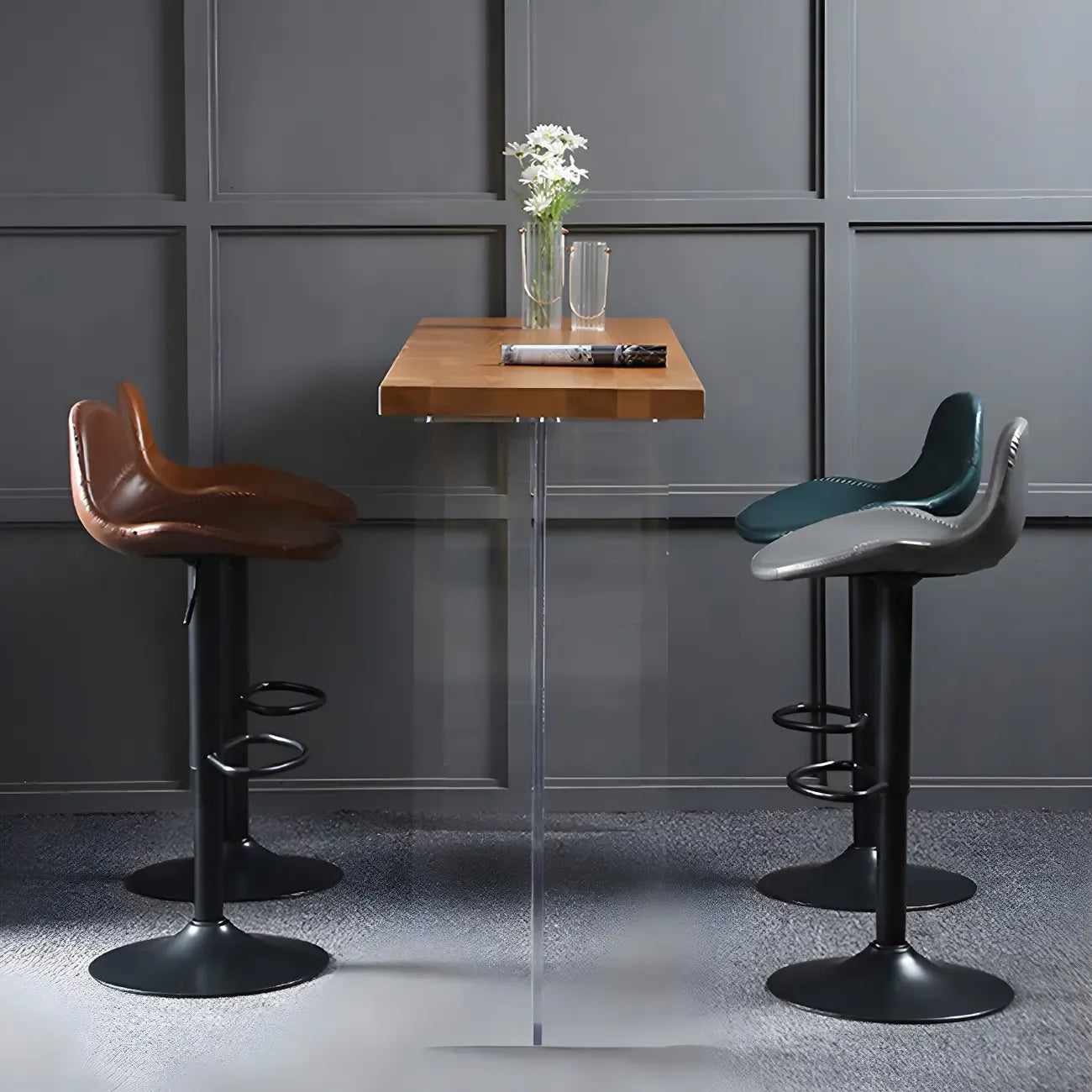 Modern Leather Adjustable Bar Stools with Footrest for Home Bar