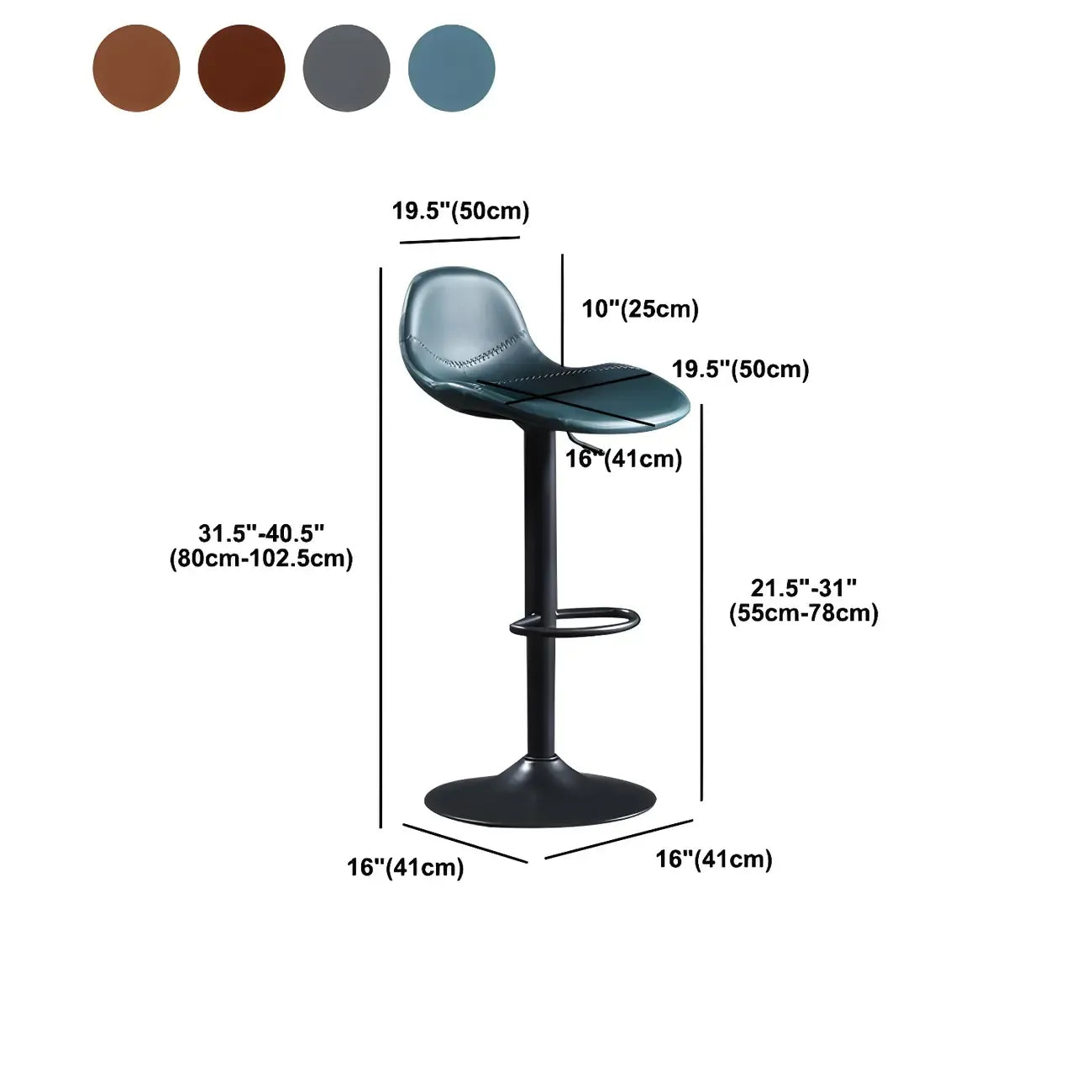 Modern Leather Adjustable Bar Stools with Footrest for Home Bar