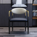 Curved Metal Legs Faux Leather Armrest Dining Chair
