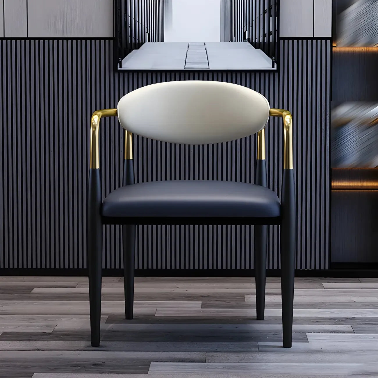 Curved Metal Legs Faux Leather Armrest Dining Chair