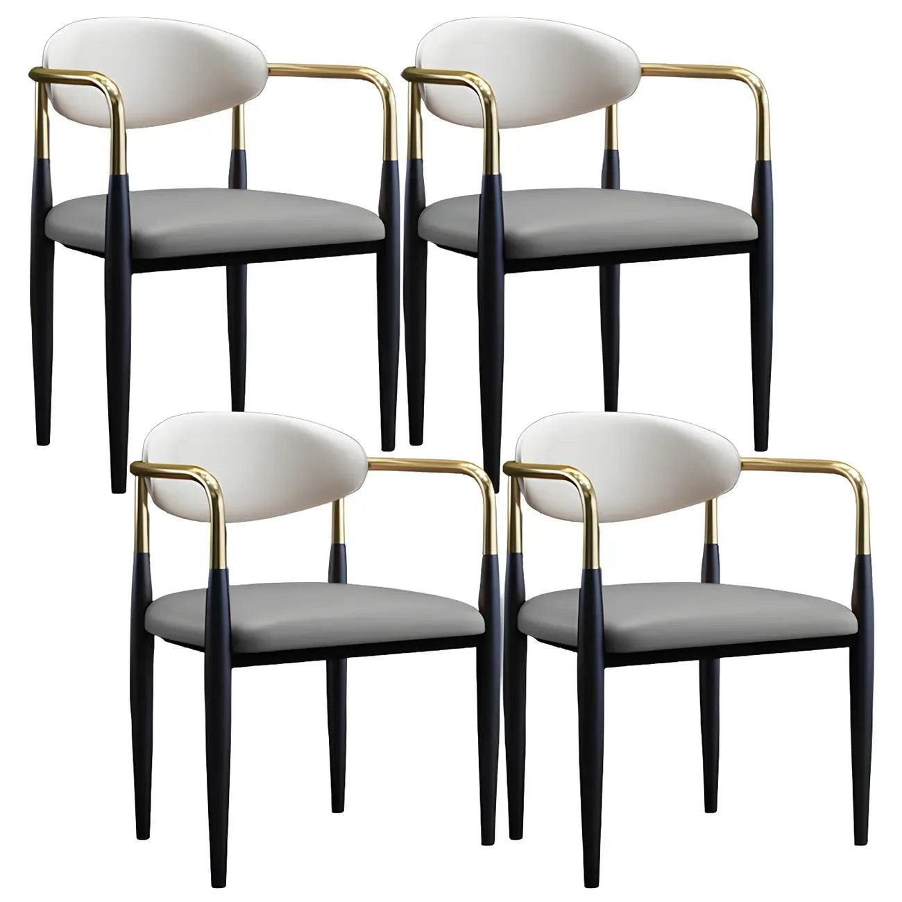 Curved Metal Legs Faux Leather Armrest Dining Chair