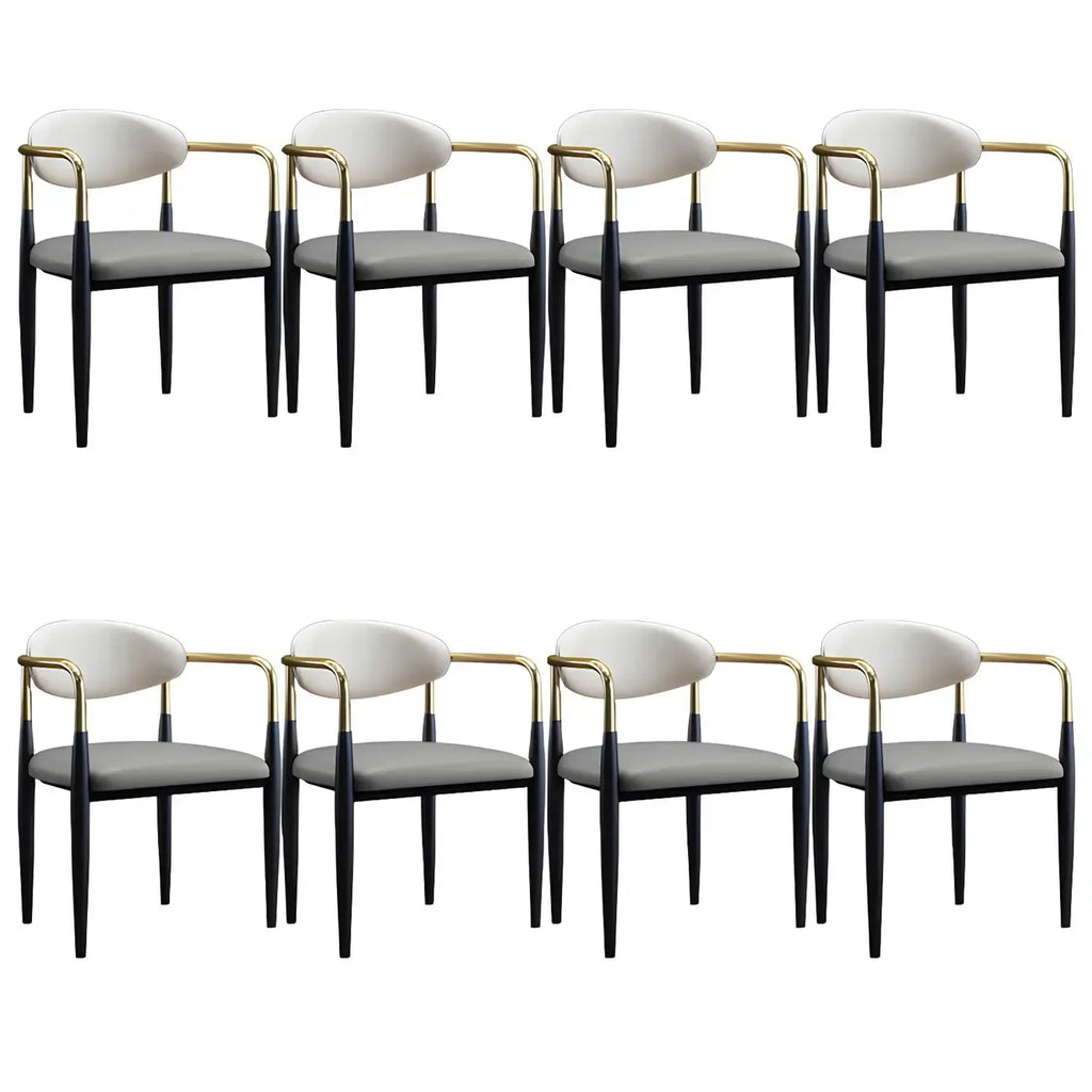 Curved Metal Legs Faux Leather Armrest Dining Chair