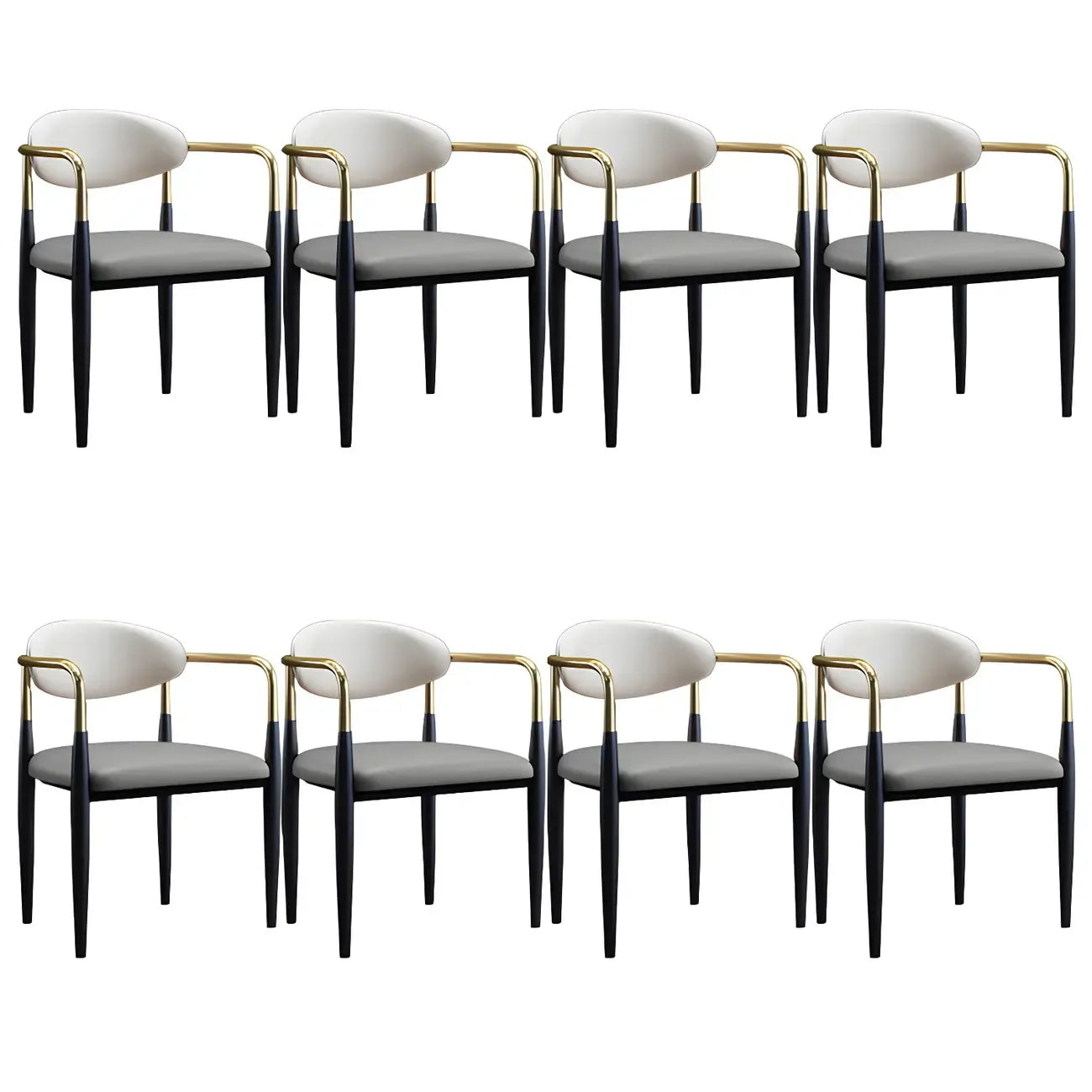 Curved Metal Legs Faux Leather Armrest Dining Chair