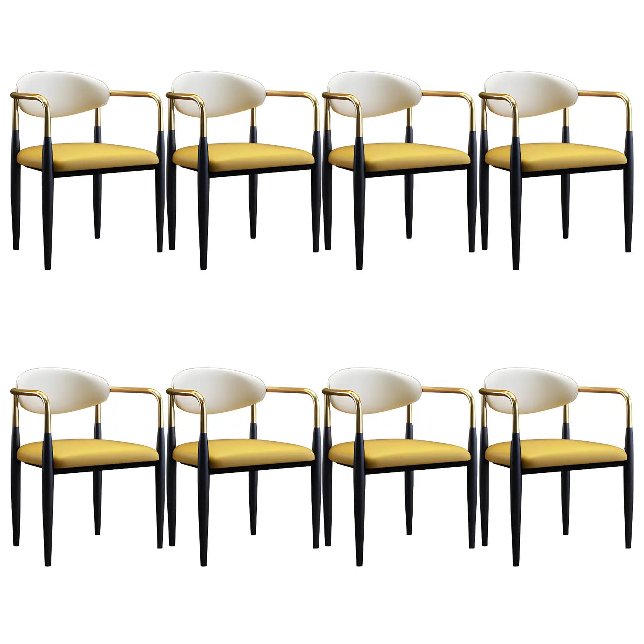 Curved Metal Legs Faux Leather Armrest Dining Chair