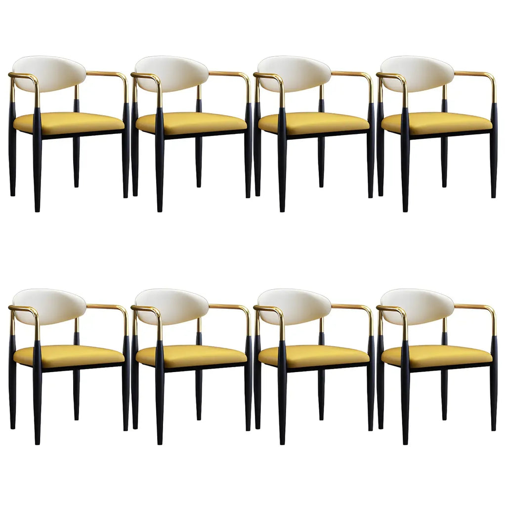 Curved Metal Legs Faux Leather Armrest Dining Chair