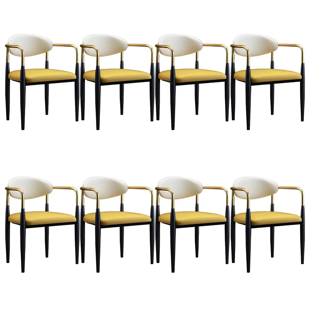 Curved Metal Legs Faux Leather Armrest Dining Chair