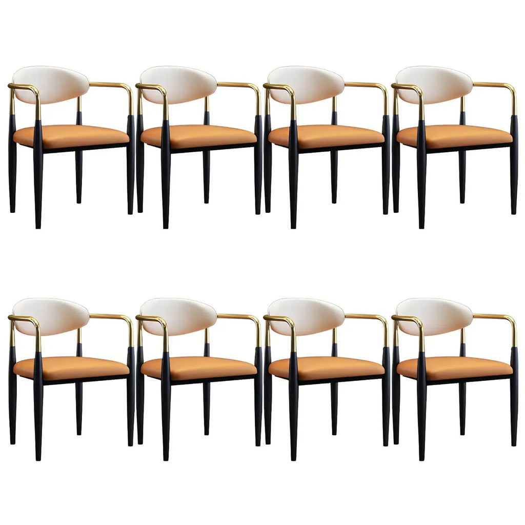 Curved Metal Legs Faux Leather Armrest Dining Chair