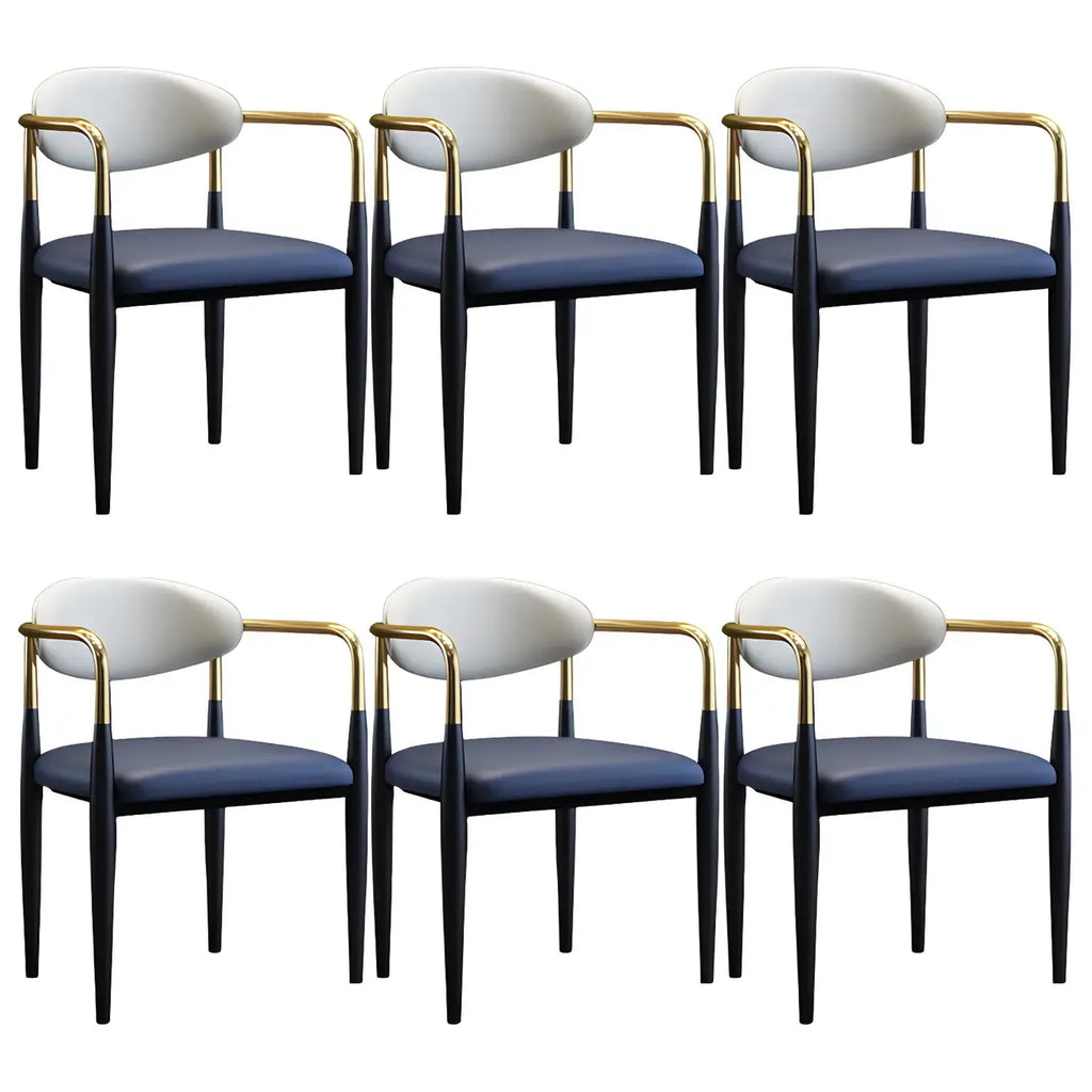 Curved Metal Legs Faux Leather Armrest Dining Chair