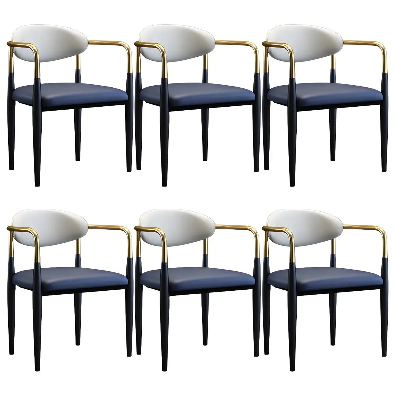 Curved Metal Legs Faux Leather Armrest Dining Chair