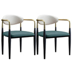 Curved Metal Legs Faux Leather Armrest Dining Chair