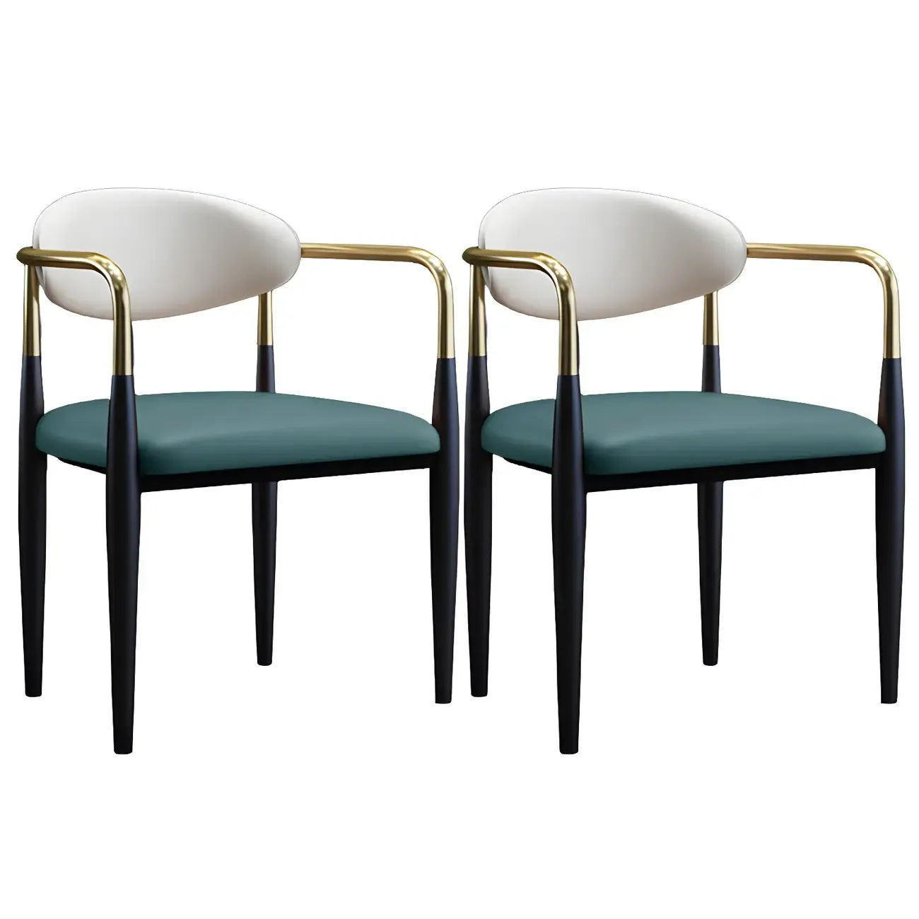 Curved Metal Legs Faux Leather Armrest Dining Chair
