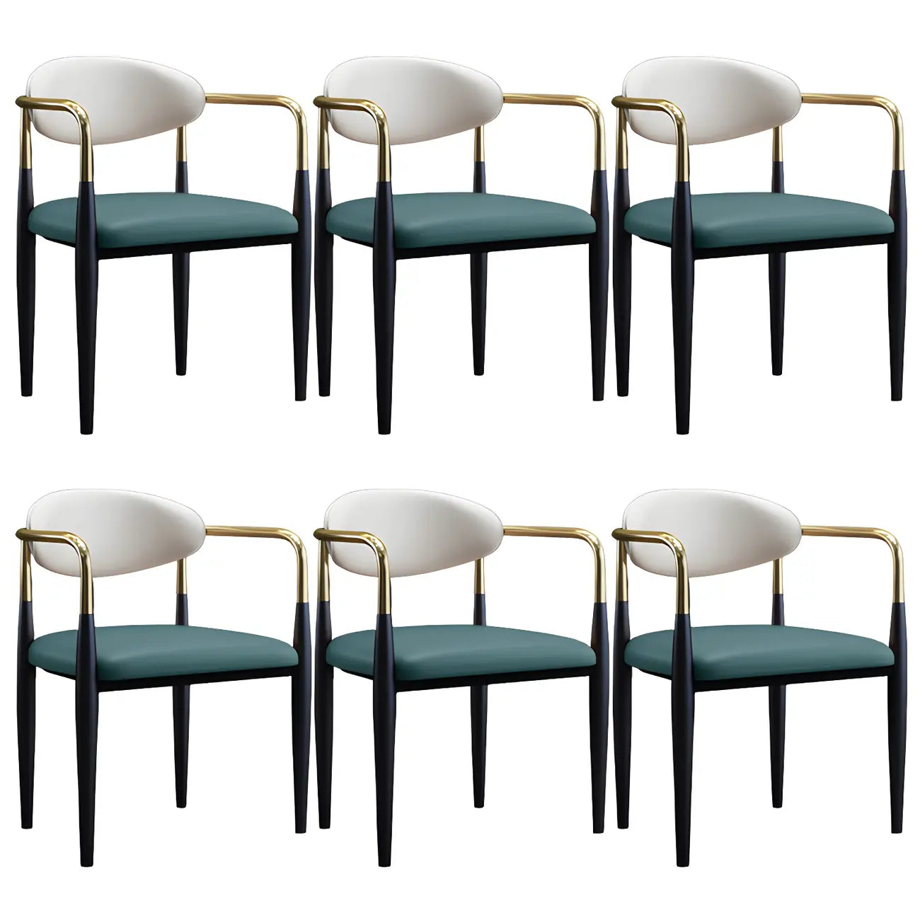 Curved Metal Legs Faux Leather Armrest Dining Chair